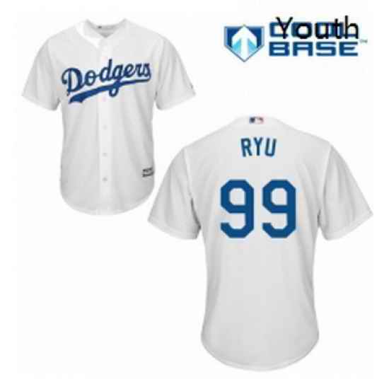 Youth Majestic Los Angeles Dodgers 99 Hyun Jin Ryu Authentic White Home Cool Base MLB Jersey
